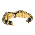 David Webb Platinum & 18K Yellow Gold Double Head Lion in Black Enamel Bracelet - The Back Vault