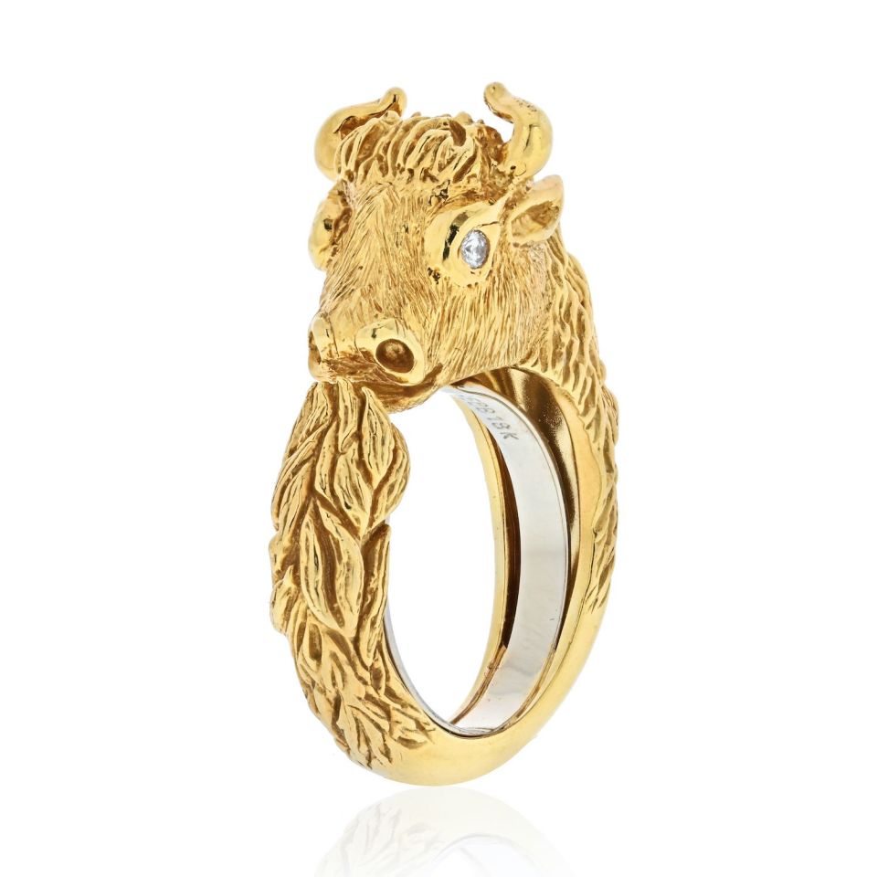 David Webb 18K Yellow Gold Baby Bull With Diamond Eyes Ring - The Back Vault