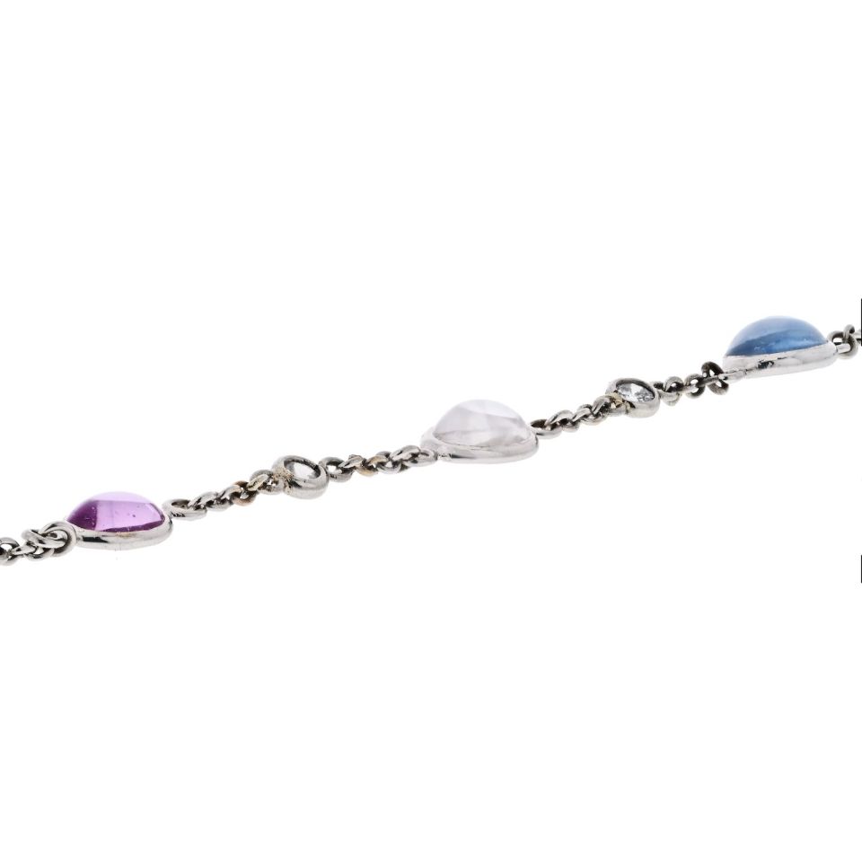 Bvlgari 18K White Gold Parentesi Gemstone And Diamond Chain Bracelet - The Back Vault