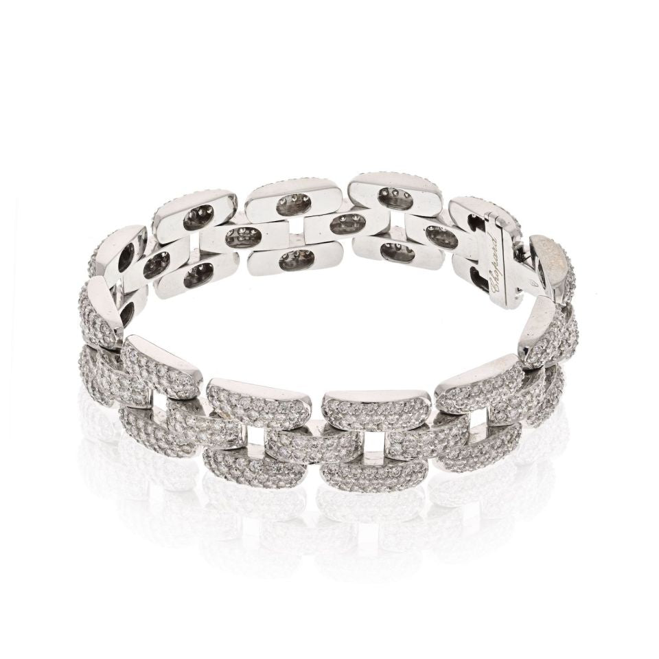 Chopard 18K White Gold 20 Carat Micro Pave Diamond Link Bracelet - The Back Vault