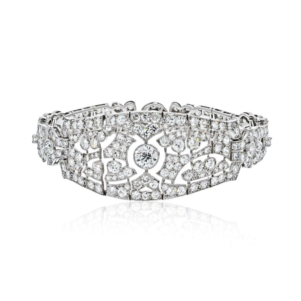 Platinum 12.00 Carat Art Deco Openwork Diamond Bracelet - The Back Vault