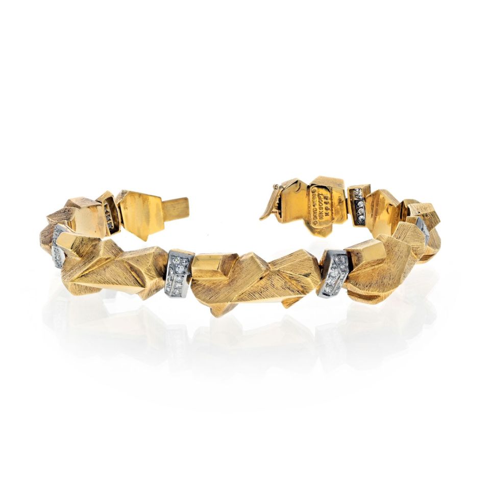 David Webb 18K Yellow Gold Nugget Diamond Articulated Bracelet - The Back Vault