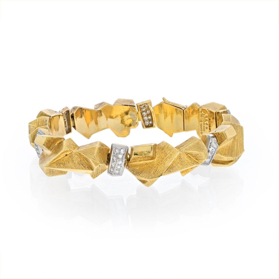 David Webb 18K Yellow Gold Nugget Diamond Articulated Bracelet - The Back Vault