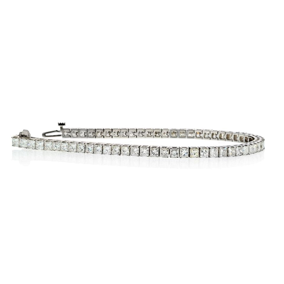 14K White Gold 7.70 Carat Princess Cut Diamond Bracelet - The Back Vault