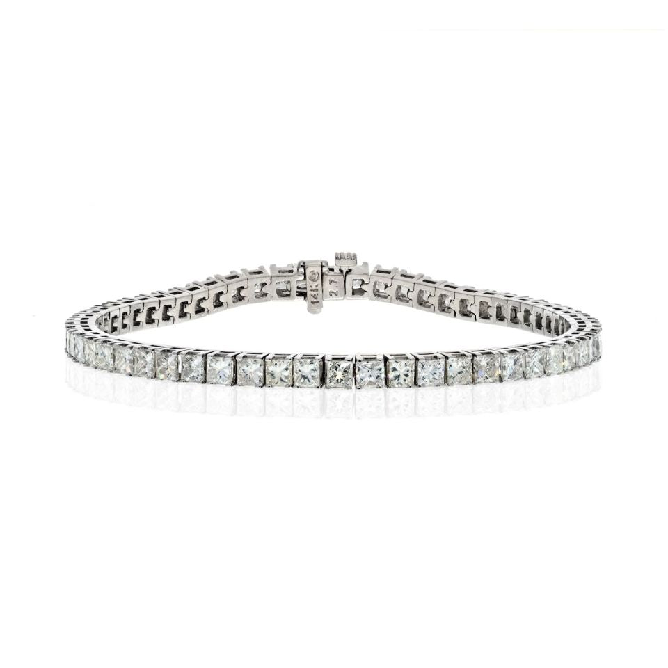 14K White Gold 7.70 Carat Princess Cut Diamond Bracelet - The Back Vault