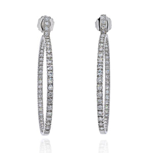 18K White Gold 9.25 Carats 2 Inch Hoop Diamond Earrings