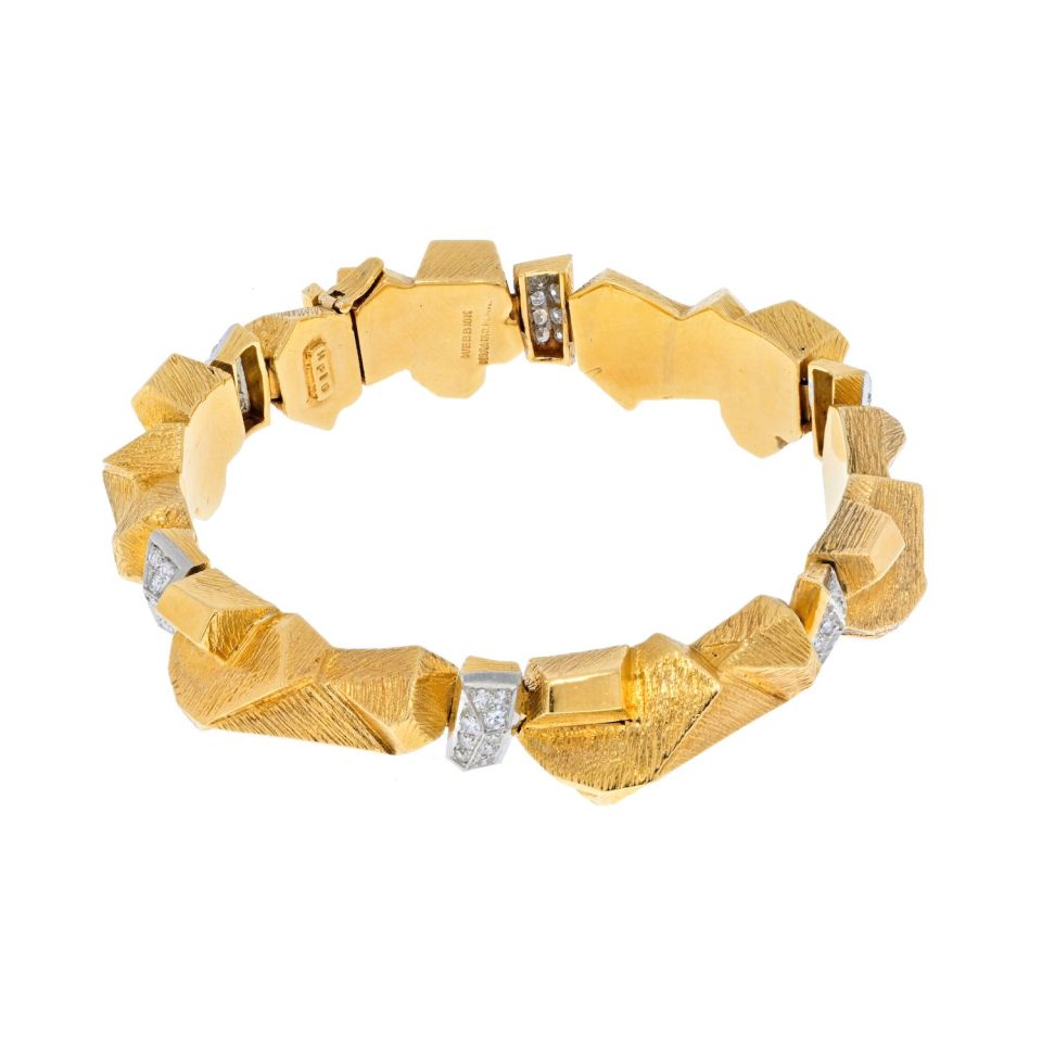 David Webb Platinum & 18K Yellow Gold Textured Nugget Diamond Link Bracelet - The Back Vault