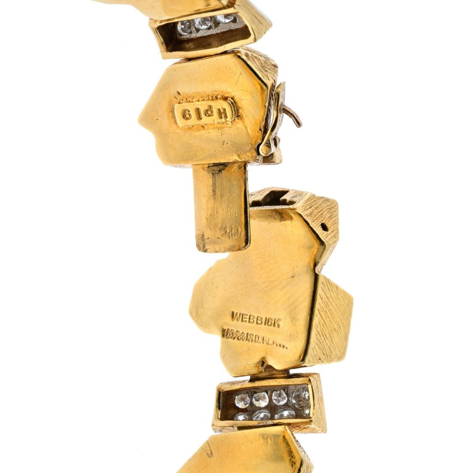 David Webb Platinum & 18K Yellow Gold Textured Nugget Diamond Link Bracelet - The Back Vault