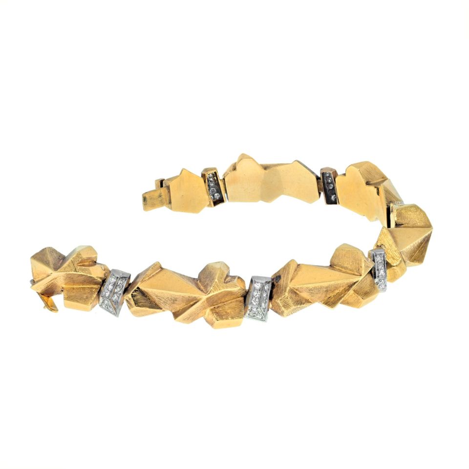 David Webb Platinum & 18K Yellow Gold Textured Nugget Style 1.62cts Bracelet - The Back Vault