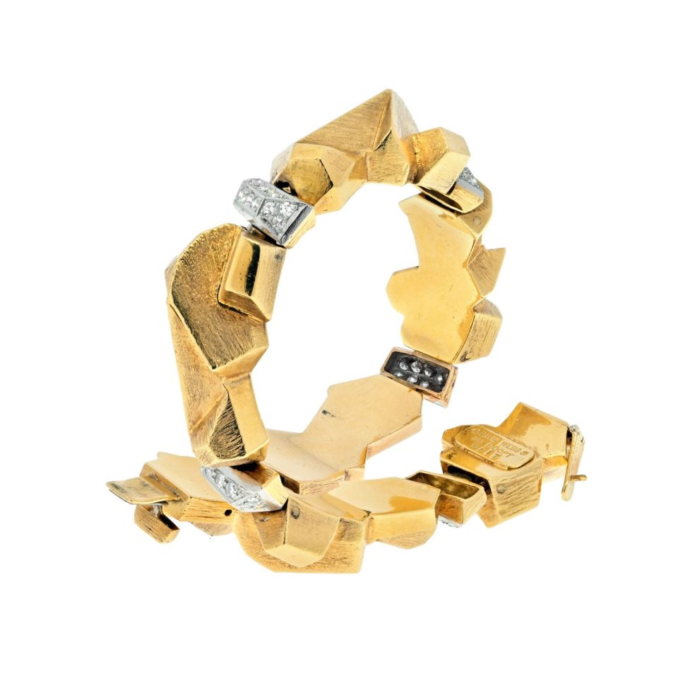 David Webb Platinum & 18K Yellow Gold Textured Nugget Style 1.62cts Bracelet - The Back Vault