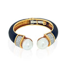 David Webb Platinum & 18K Yellow Gold Black Enamel And Pearl Diamond Bracelet - The Back Vault