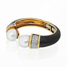 David Webb Platinum & 18K Yellow Gold Black Enamel And Pearl Diamond Bracelet - The Back Vault