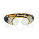 David Webb Platinum & 18K Yellow Gold Black Enamel And Pearl Diamond Bracelet - The Back Vault