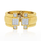 David Webb 18K Yellow Gold Hammered Wide Cuff With Diamonds Bracelet - The Back Vault