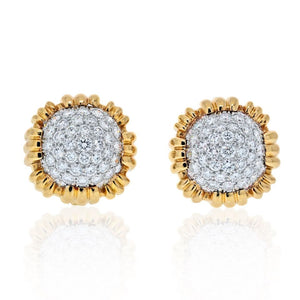 David Webb 18K Yellow Gold 7.00 Carat Pave Set Cushion Shaped Diamond Clip Earrings