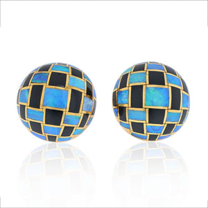 Tiffany & Co. 18K Yellow Gold Black Jade And Opal Earrings