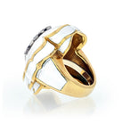 David Webb Platinum & 18K Yellow Gold Fleur De Lis White Enamel Ring - The Back Vault