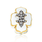 David Webb Platinum & 18K Yellow Gold Fleur De Lis White Enamel Ring - The Back Vault