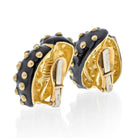 David Webb Platinum & 18K Yellow Gold Black Enamel Gold Studded Clip Earrings - The Back Vault