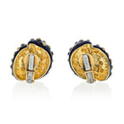 David Webb Platinum & 18K Yellow Gold Black Enamel Gold Studded Clip Earrings - The Back Vault