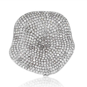 18K White Gold Pave Diamond Flower Ring