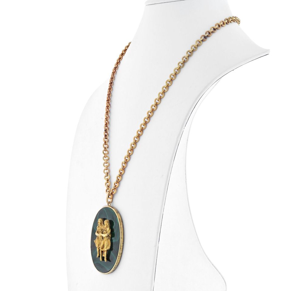 Buccellati 18K Yellow Gold Gemini Malachite Medallion Necklace - The Back Vault