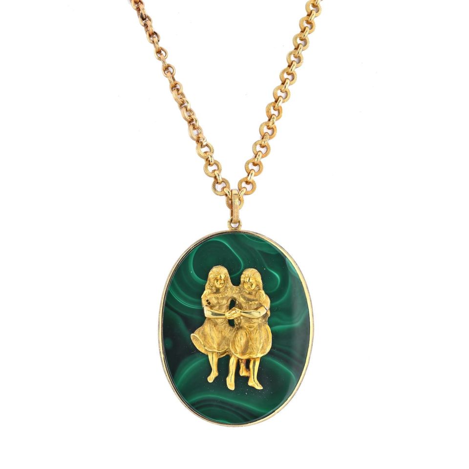 Buccellati 18K Yellow Gold Gemini Malachite Medallion Necklace - The Back Vault