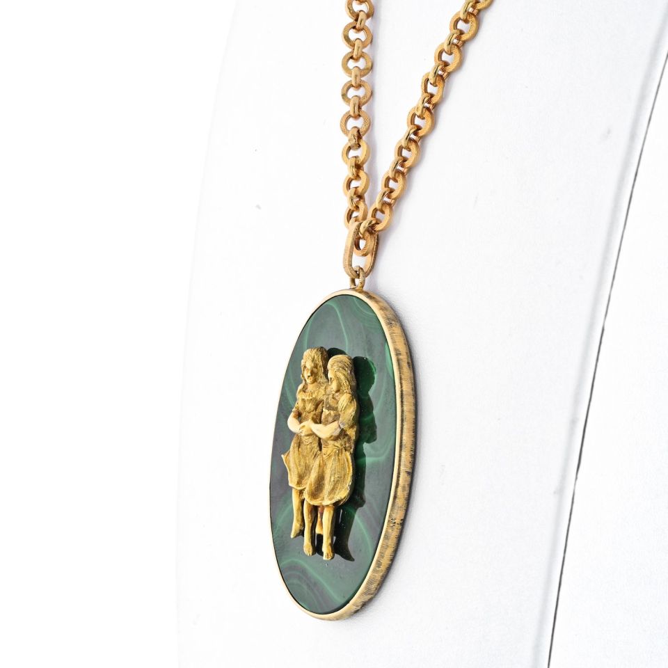 Buccellati 18K Yellow Gold Gemini Malachite Medallion Necklace - The Back Vault