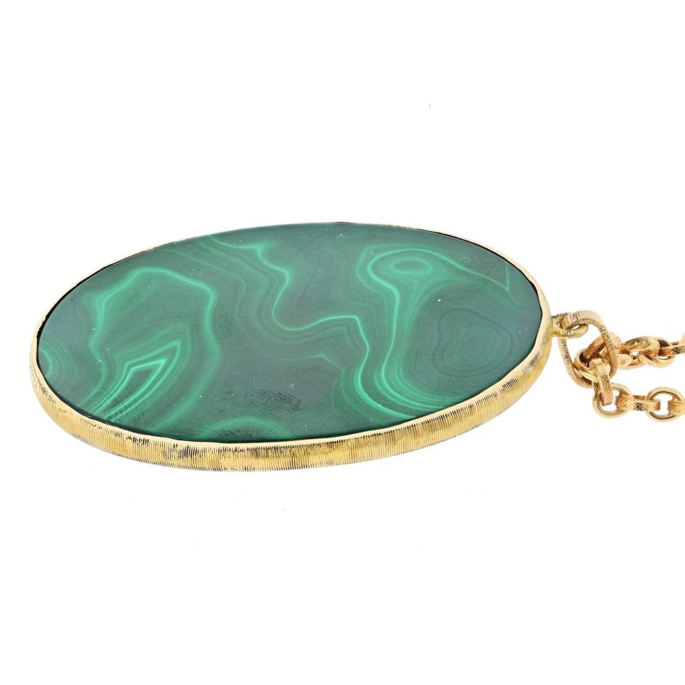 Buccellati 18K Yellow Gold Gemini Malachite Medallion Necklace - The Back Vault