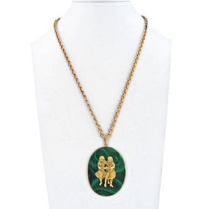 Buccellati 18K Yellow Gold Gemini Malachite Medallion Necklace