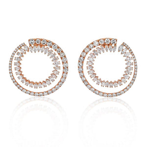 18K Rose Gold Round Diamond Double Hoop Marquise Round Cut Diamond Earrings