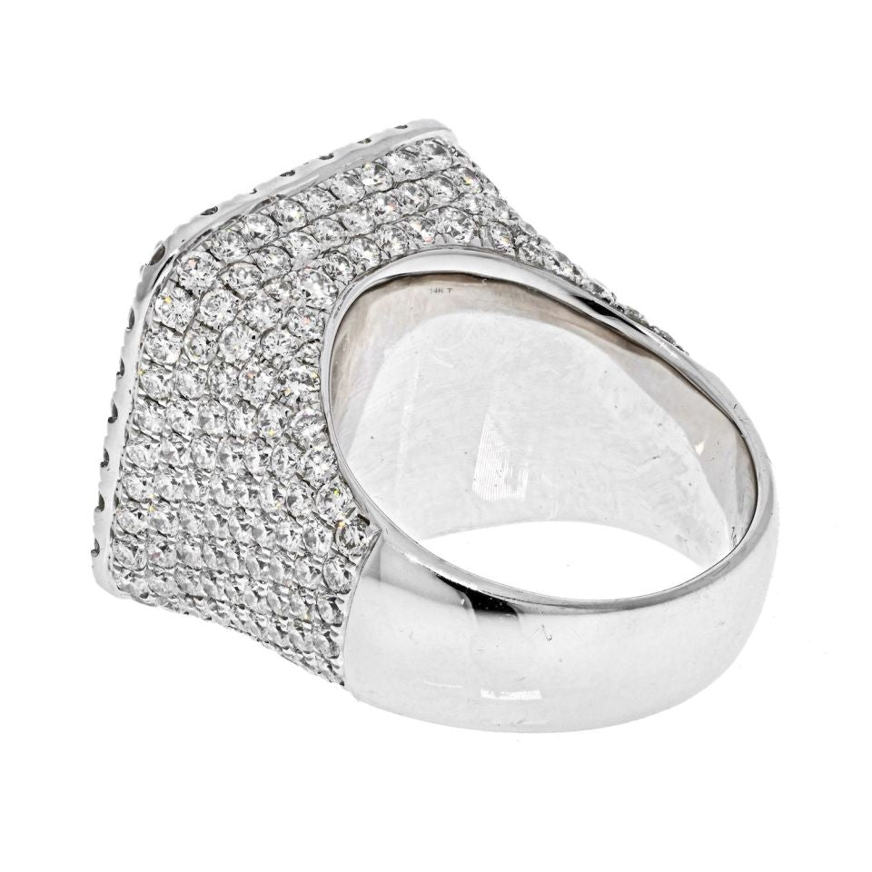 14K White Gold 11 Carat Round And Square Cut Cluster Diamond Mens Ring - The Back Vault