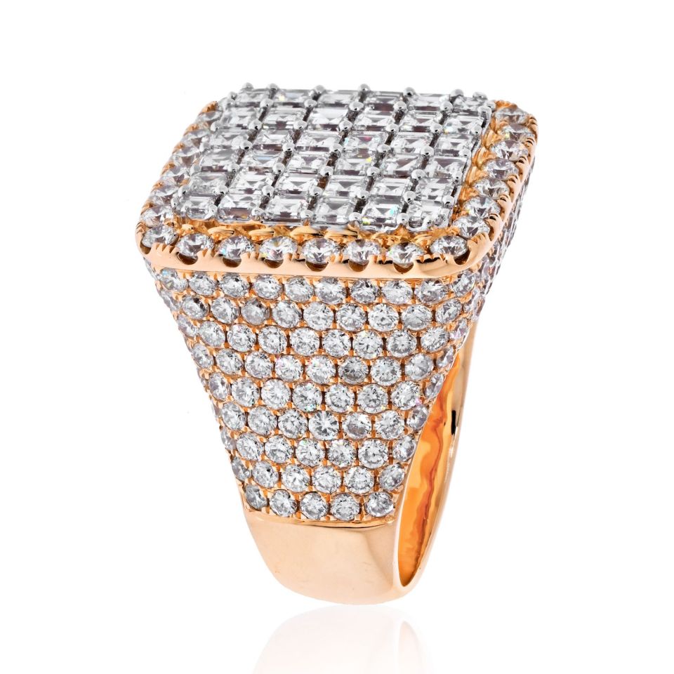 14K Rose Gold 11.25cts Mens Diamond Cluster Ring - The Back Vault