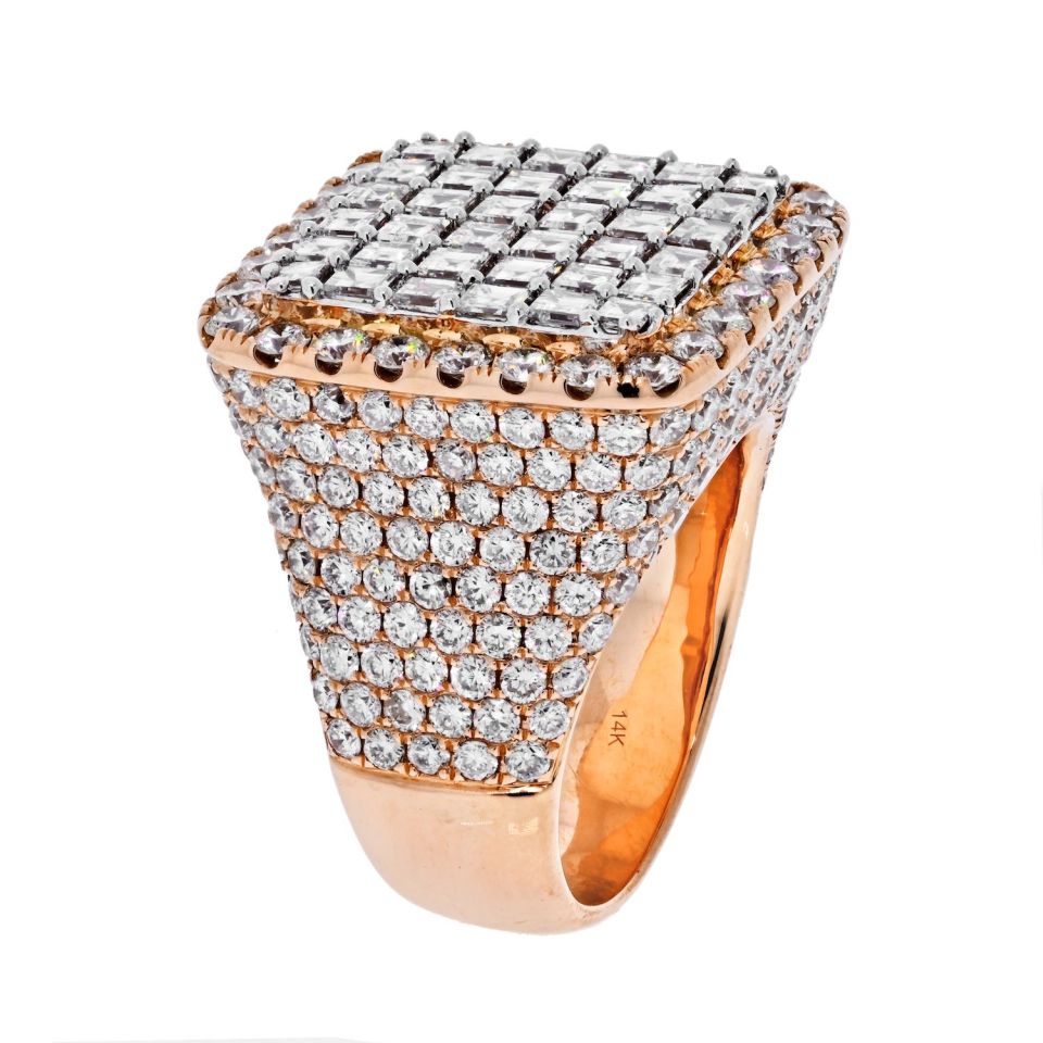 14K Rose Gold 11.25cts Mens Diamond Cluster Ring - The Back Vault