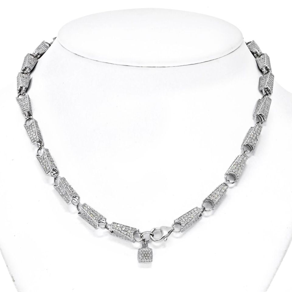 14K White Gold 15.68cts Diamond Link Chain Necklace - The Back Vault