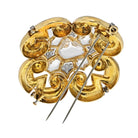 David Webb Platinum & 18K Yellow Gold Rock Crystal Large Maltese Cross Scroll Pendant Brooch - The Back Vault