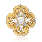 David Webb Platinum & 18K Yellow Gold Rock Crystal Large Maltese Cross Scroll Pendant Brooch - The Back Vault