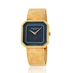 Patek Philippe 18K Yellow Gold 1970's Blue Square Dial Manual 29mm Ladies Mens Watch