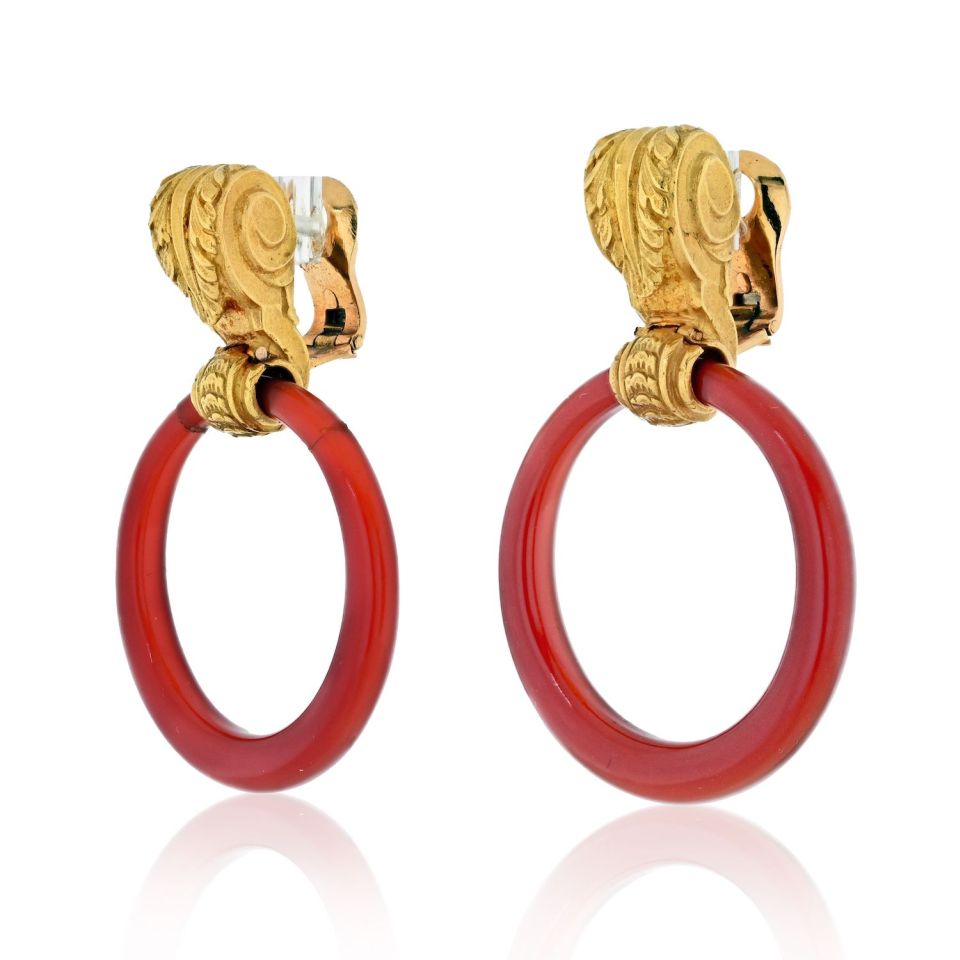 Bvlgari 18K Yellow Gold Carnelian Doorknockers 1970's Earrings - The Back Vault