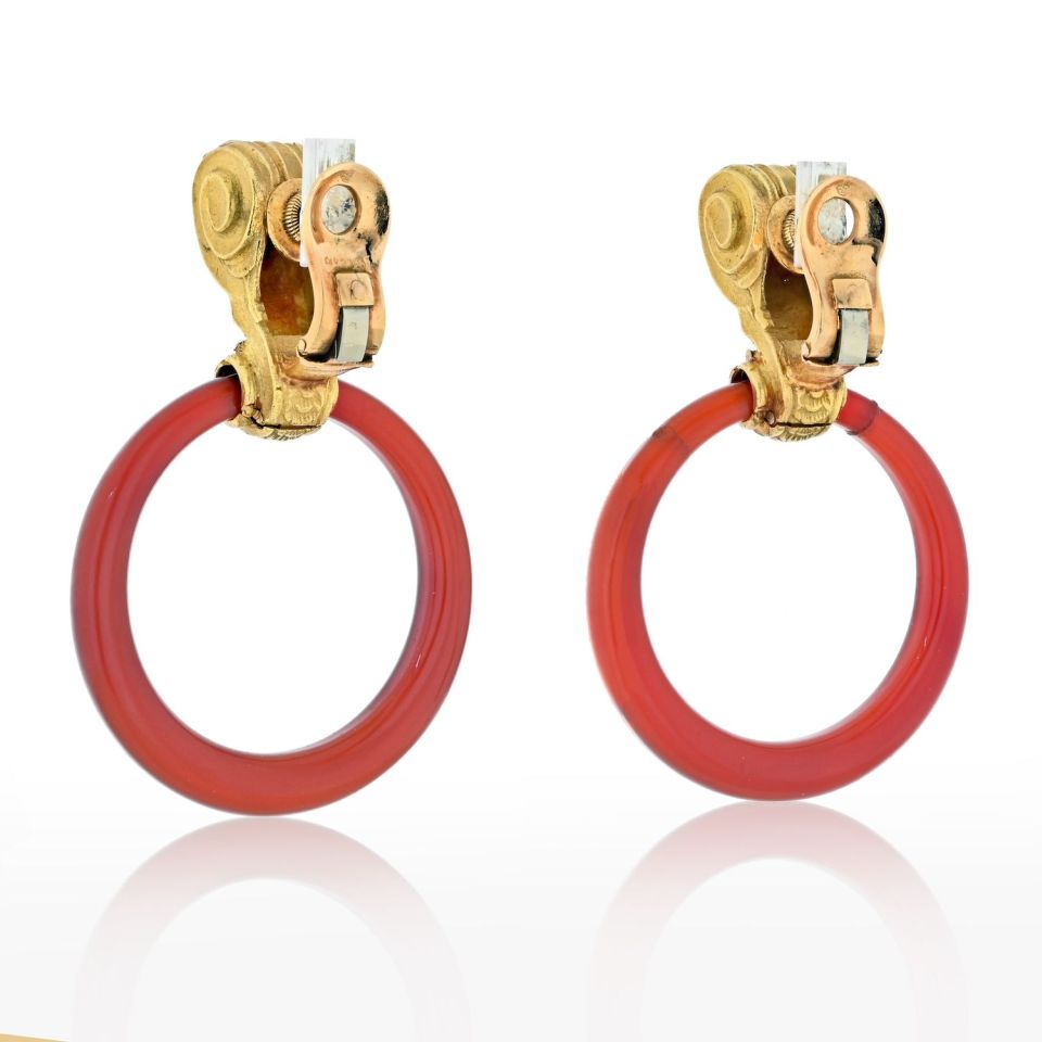 Bvlgari 18K Yellow Gold Carnelian Doorknockers 1970's Earrings - The Back Vault