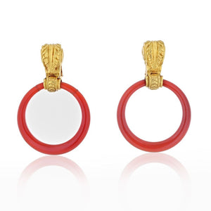 Bvlgari 18K Yellow Gold Carnelian Doorknockers 1970's Earrings