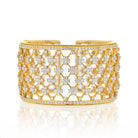 18K Yellow Gold Wide Openwork 32cts Diamond Cuff Bracelet - The Back Vault