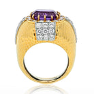 David Webb 18K Yellow Gold Oval Amethyst And Diamond Hammered Finish Ring - The Back Vault