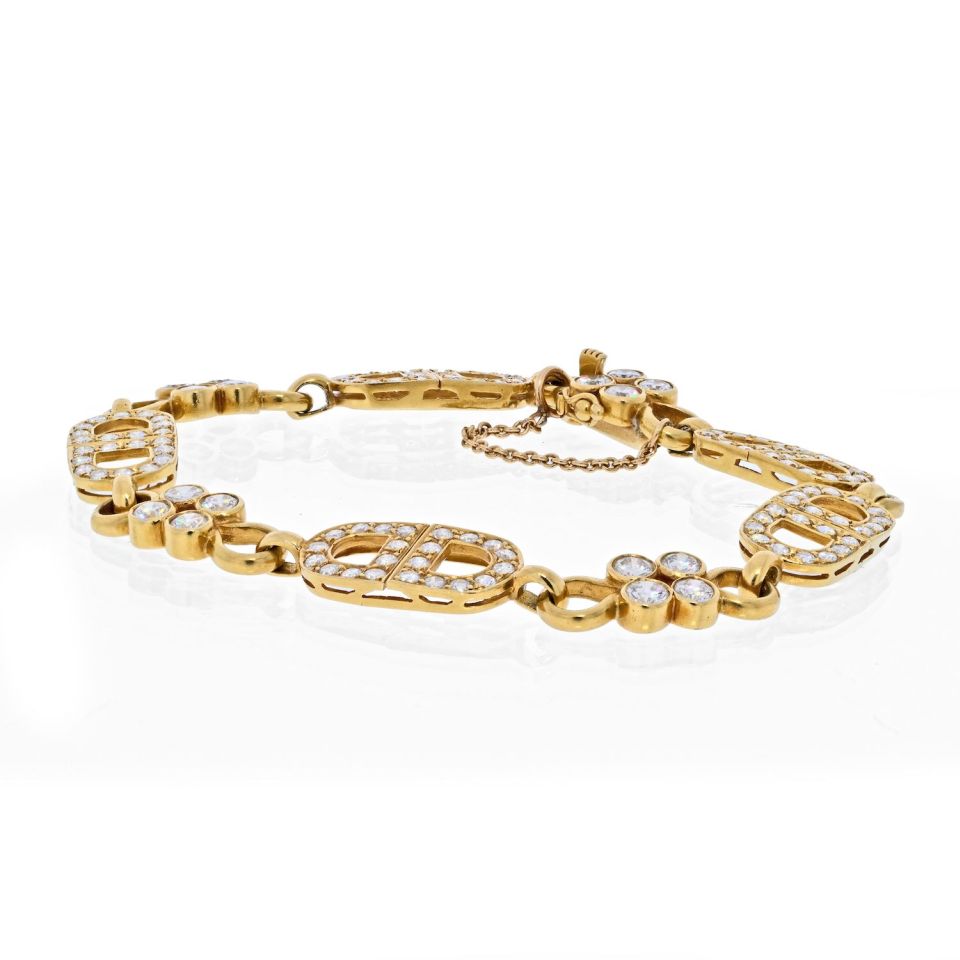 18K Yellow Gold 7 Carats Diamond Link Anchor Bracelet - The Back Vault