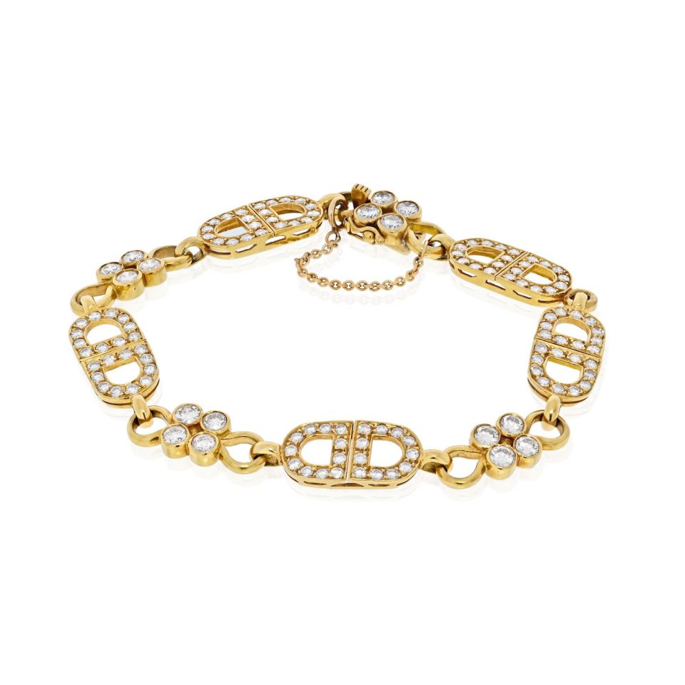 18K Yellow Gold 7 Carats Diamond Link Anchor Bracelet - The Back Vault