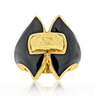 David Webb Platinum & 18K Yellow Gold Black Enamel Vintage Ring - The Back Vault