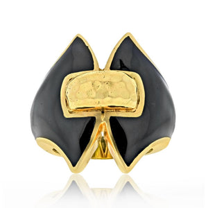 David Webb Platinum & 18K Yellow Gold Black Enamel Vintage Ring