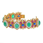 David Webb 18K Yellow Gold Green Emerald Cabochon, Ruby And Diamond Bracelet - The Back Vault