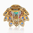 David Webb 18K Yellow Gold Heraldic Green Emerald Ruby and Diamond Brooch - The Back Vault