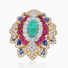 David Webb 18K Yellow Gold Heraldic Green Emerald Ruby and Diamond Brooch - The Back Vault